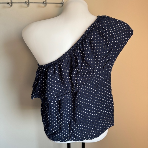 American Eagle One Shoulder Asymmetric Crop Top Polka Dot Blue Sz Small Preppy - Picture 3 of 15